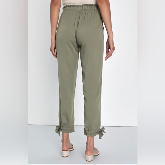 NWT Lulus  Sebastian Olive Green Tie Waist Pants - Picture 7 of 13